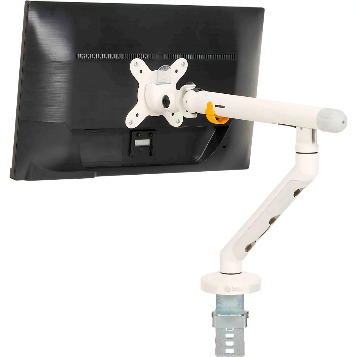 Monitorarm BakkerElkhuizen BE Flexibel, voor 1 monitor, tot 10 kg, draaibaar, kantelbaar en zwenkbaar, klembreedte 80 mm, VESA-compatibel, ergonomisch, in hoogte verstelbaar van 170 tot 582 mm, lichtgrijs/wit