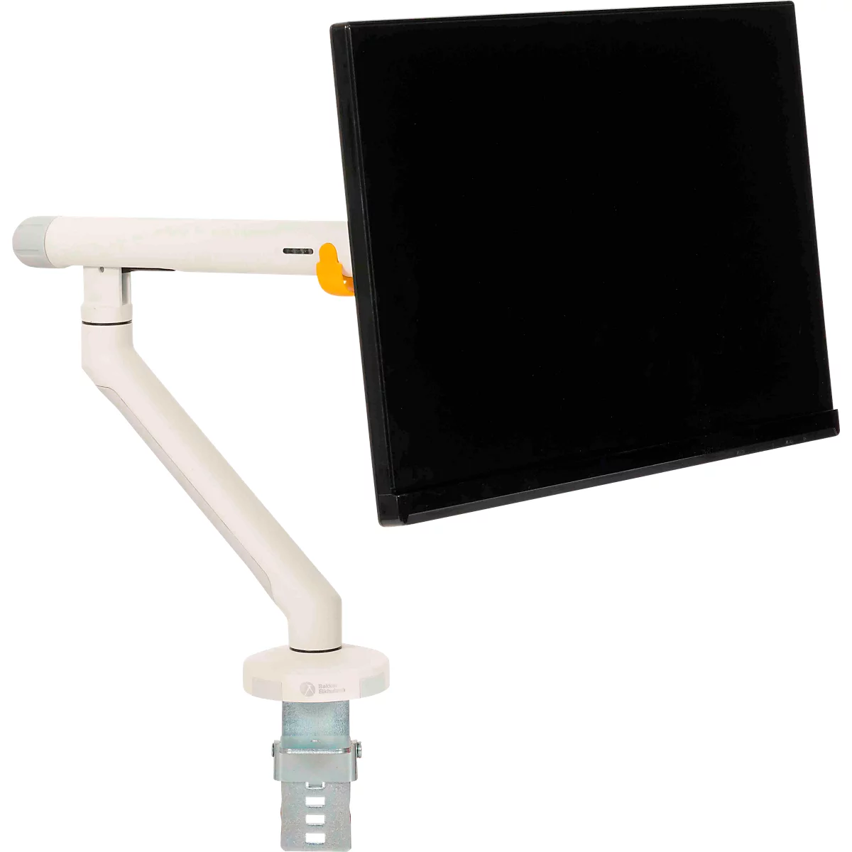 Monitorarm BakkerElkhuizen BE Flexibel, voor 1 monitor, tot 10 kg, draaibaar, kantelbaar en zwenkbaar, klembreedte 80 mm, VESA-compatibel, ergonomisch, in hoogte verstelbaar van 170 tot 582 mm, lichtgrijs/wit