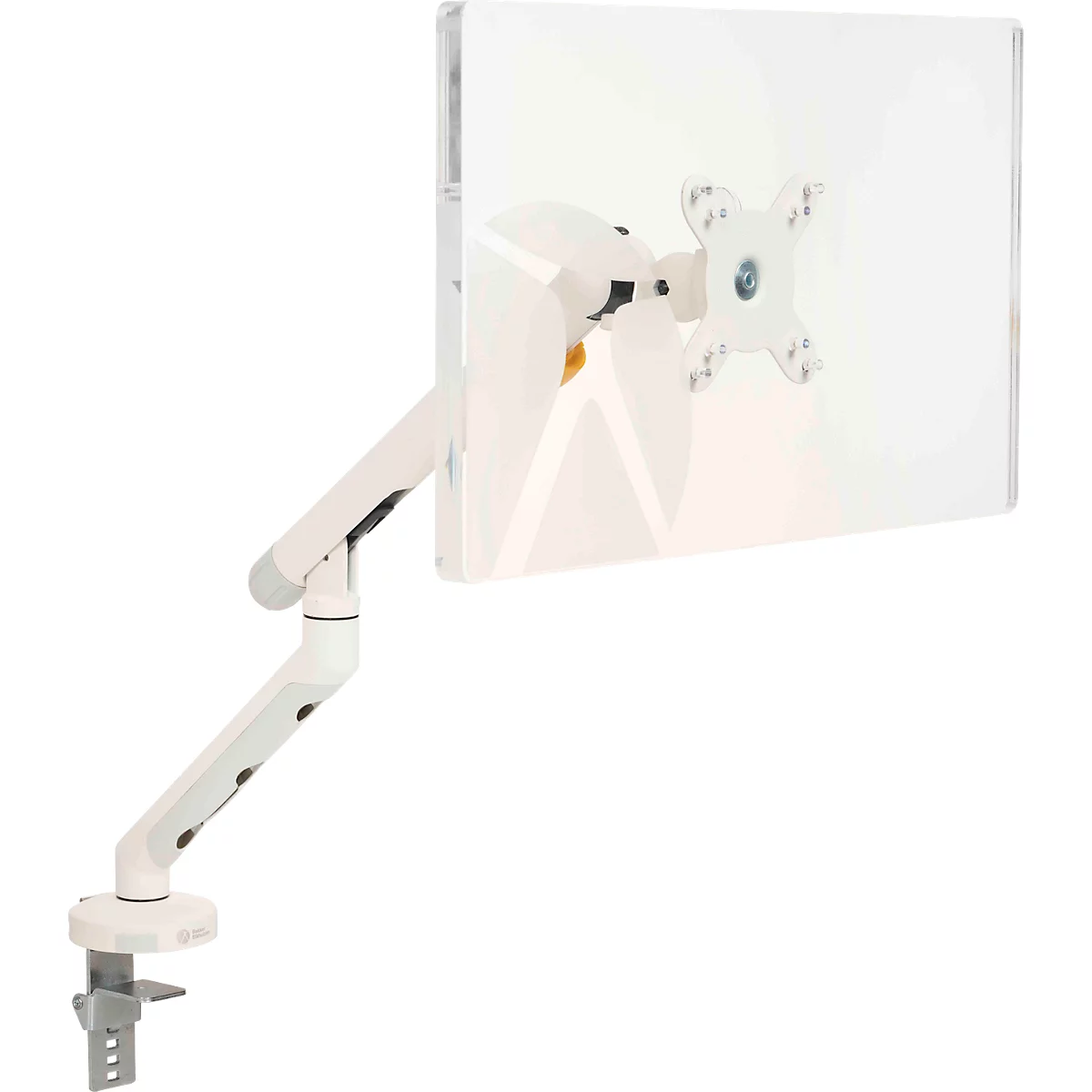 Monitorarm BakkerElkhuizen BE Flexibel, voor 1 monitor, tot 10 kg, draaibaar, kantelbaar en zwenkbaar, klembreedte 80 mm, VESA-compatibel, ergonomisch, in hoogte verstelbaar van 170 tot 582 mm, lichtgrijs/wit