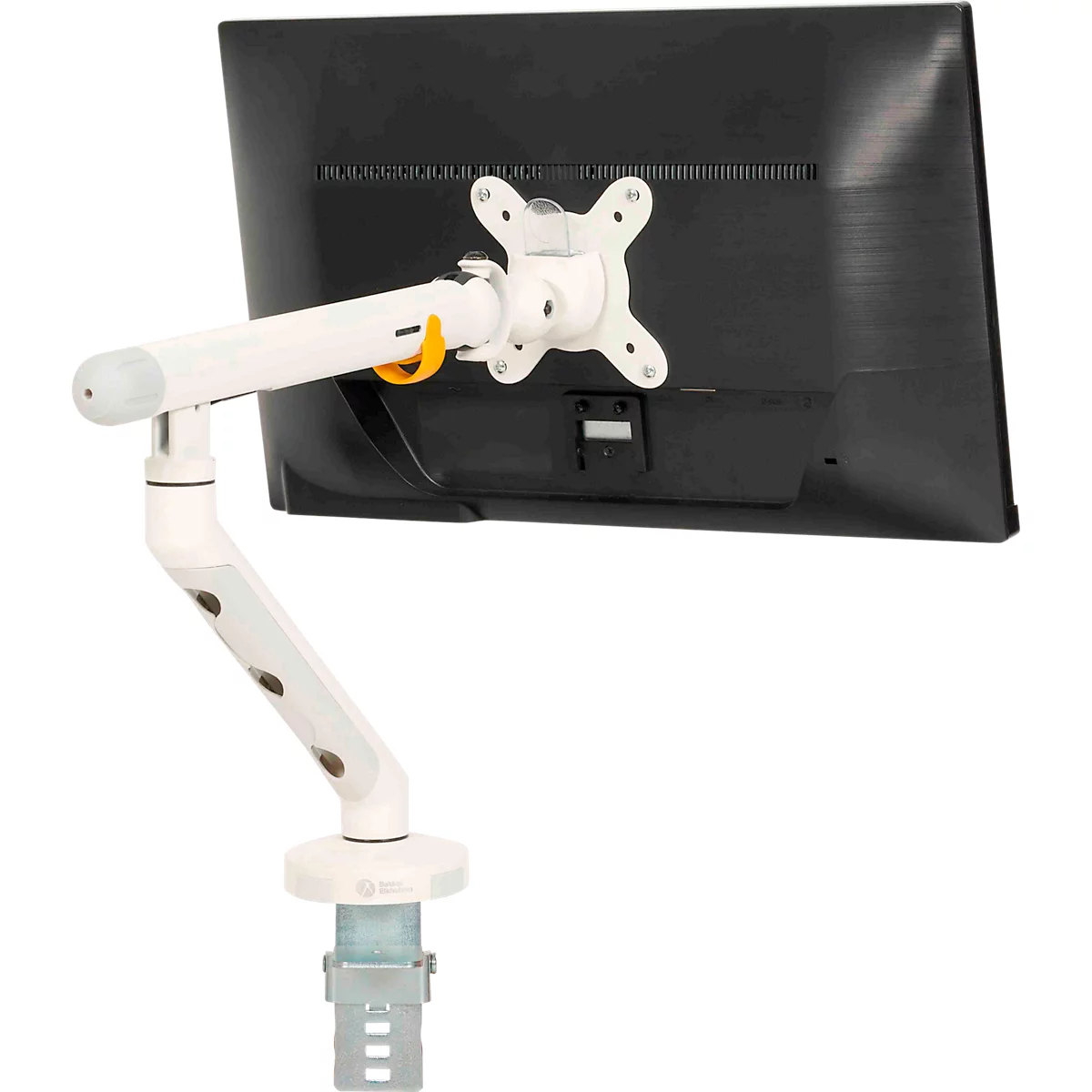 Monitorarm BakkerElkhuizen BE Flexibel, voor 1 monitor, tot 10 kg, draaibaar, kantelbaar en zwenkbaar, klembreedte 80 mm, VESA-compatibel, ergonomisch, in hoogte verstelbaar van 170 tot 582 mm, lichtgrijs/wit