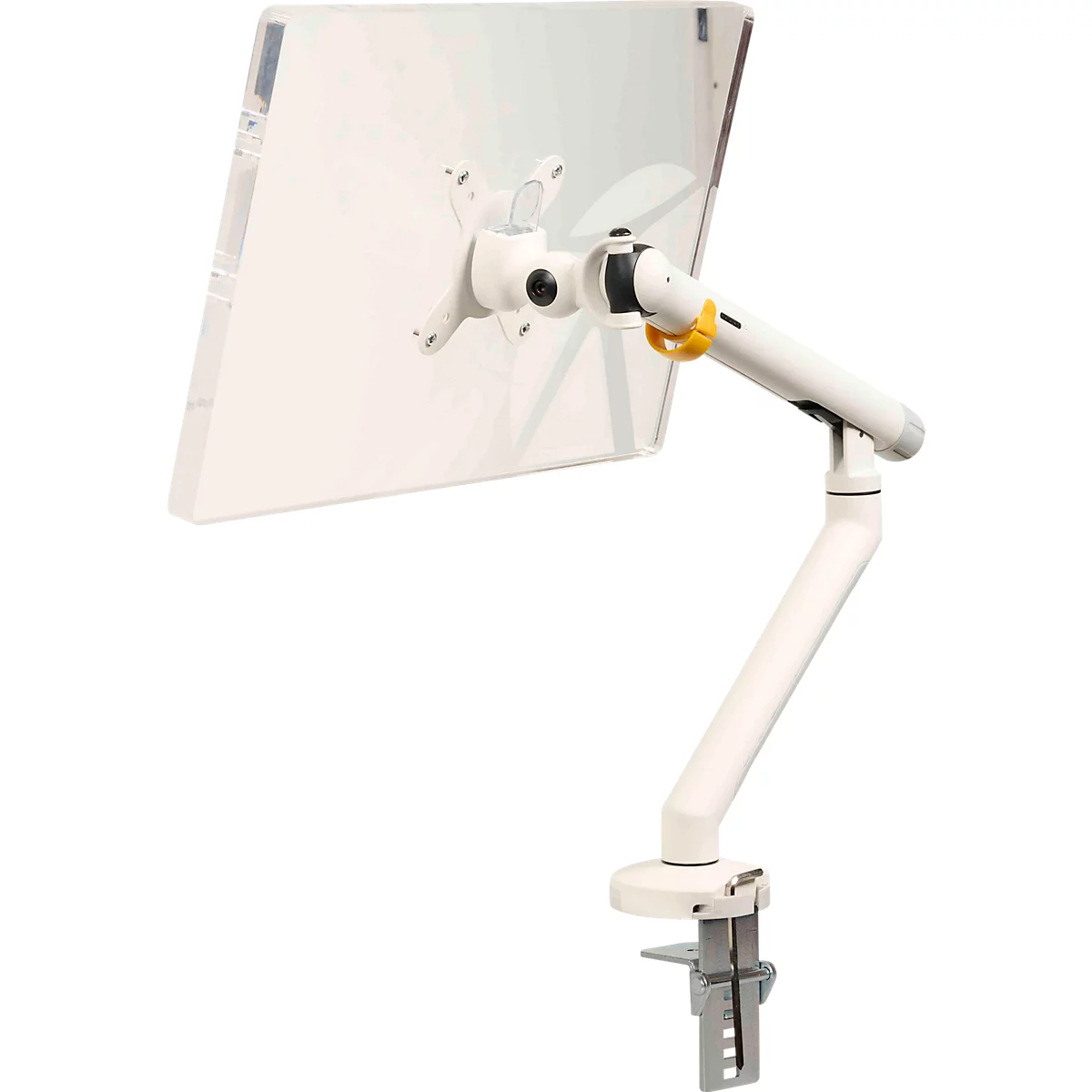 Monitorarm BakkerElkhuizen BE Flexibel, voor 1 monitor, tot 10 kg, draaibaar, kantelbaar en zwenkbaar, klembreedte 80 mm, VESA-compatibel, ergonomisch, in hoogte verstelbaar van 170 tot 582 mm, lichtgrijs/wit