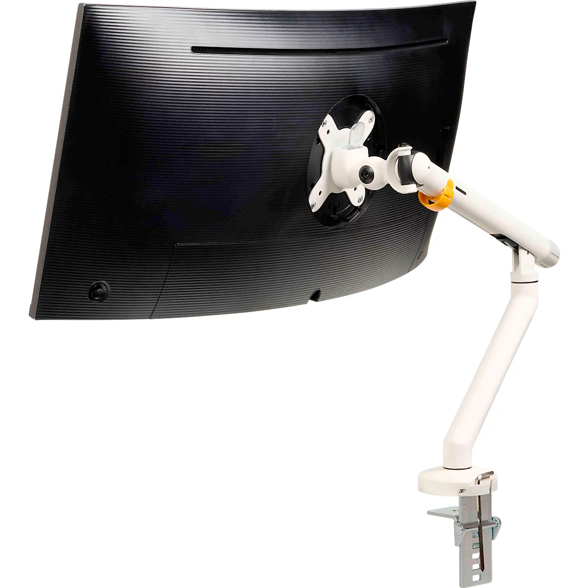 Monitorarm BakkerElkhuizen BE Flexibel, voor 1 monitor, tot 10 kg, draaibaar, kantelbaar en zwenkbaar, klembreedte 80 mm, VESA-compatibel, ergonomisch, in hoogte verstelbaar van 170 tot 582 mm, lichtgrijs/wit