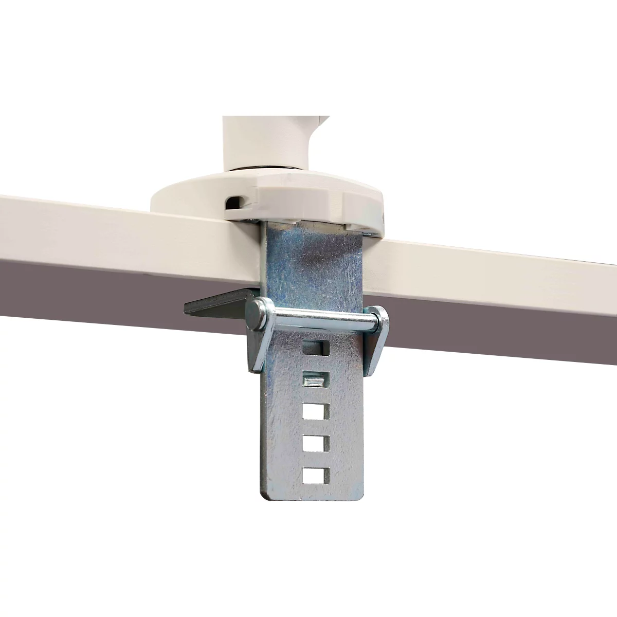Monitorarm BakkerElkhuizen BE Flexibel, voor 1 monitor, tot 10 kg, draaibaar, kantelbaar en zwenkbaar, klembreedte 80 mm, VESA-compatibel, ergonomisch, in hoogte verstelbaar van 170 tot 582 mm, lichtgrijs/wit
