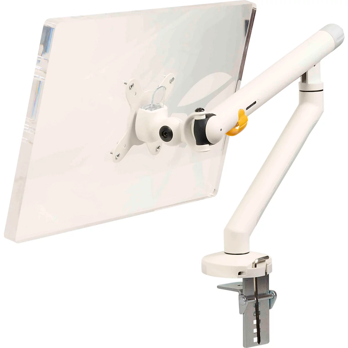 Monitorarm BakkerElkhuizen BE Flexibel, voor 1 monitor, tot 10 kg, draaibaar, kantelbaar en zwenkbaar, klembreedte 80 mm, VESA-compatibel, ergonomisch, in hoogte verstelbaar van 170 tot 582 mm, lichtgrijs/wit