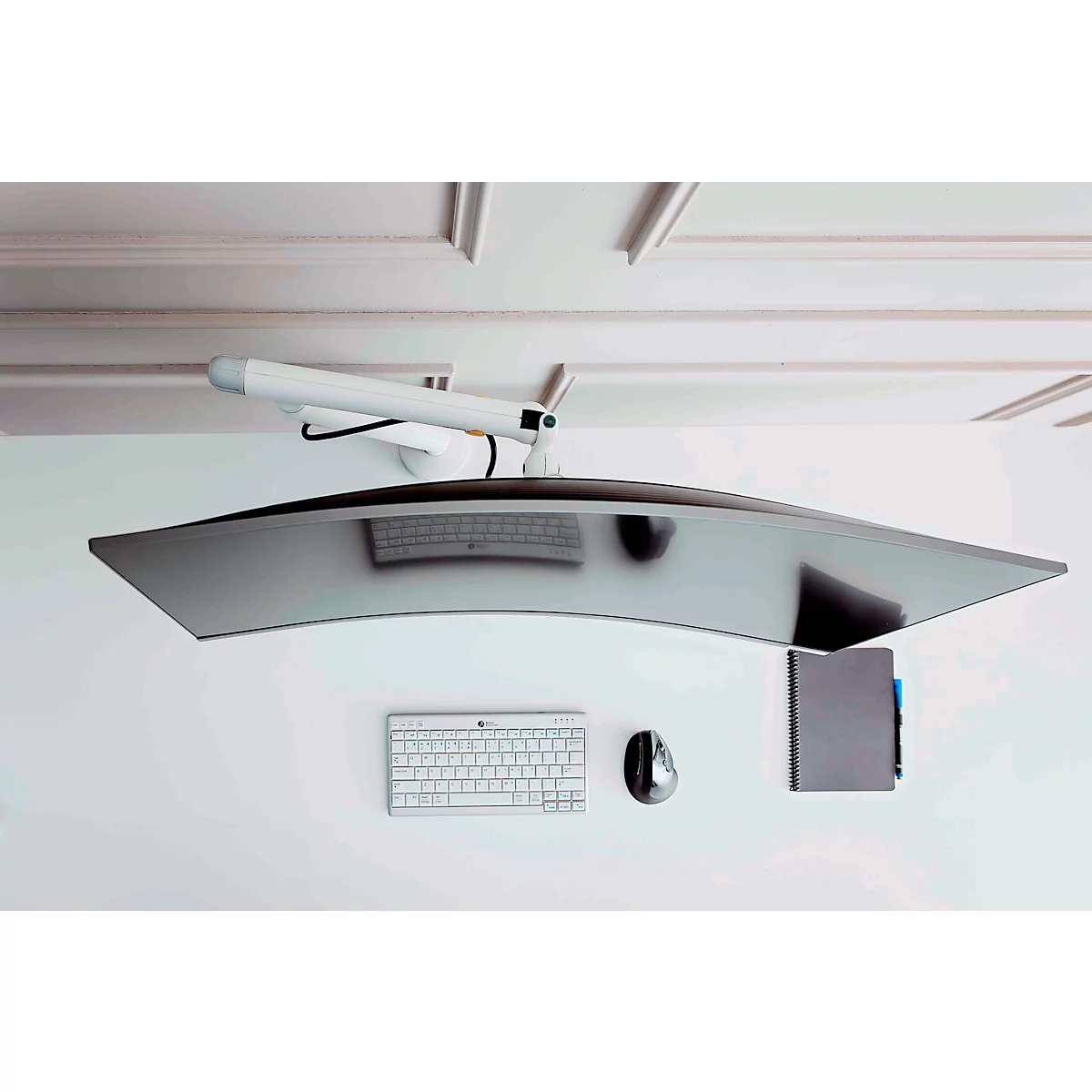 Monitorarm BakkerElkhuizen BE Flexibel, voor 1 monitor, tot 10 kg, draaibaar, kantelbaar en zwenkbaar, klembreedte 80 mm, VESA-compatibel, ergonomisch, in hoogte verstelbaar van 170 tot 582 mm, lichtgrijs/wit