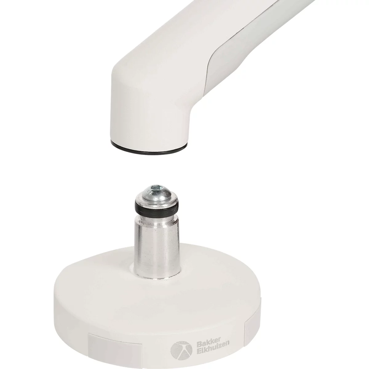 Monitorarm BakkerElkhuizen BE Flexibel, voor 1 monitor, tot 10 kg, draaibaar, kantelbaar en zwenkbaar, klembreedte 80 mm, VESA-compatibel, ergonomisch, in hoogte verstelbaar van 170 tot 582 mm, lichtgrijs/wit