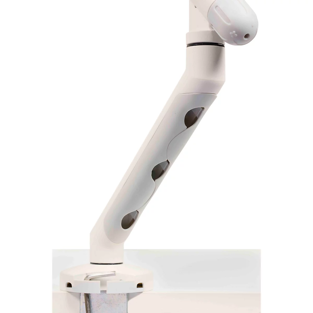 Monitorarm BakkerElkhuizen BE Flexibel, voor 1 monitor, tot 10 kg, draaibaar, kantelbaar en zwenkbaar, klembreedte 80 mm, VESA-compatibel, ergonomisch, in hoogte verstelbaar van 170 tot 582 mm, lichtgrijs/wit