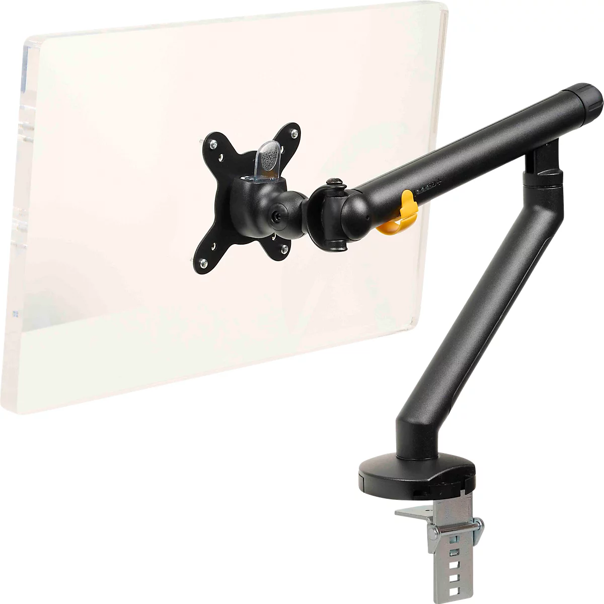 Monitorarm BakkerElkhuizen BE Flexibel, voor 1 monitor, tot 10 kg, draaibaar, kantelbaar en zwenkbaar, klembreedte 80 mm, VESA-compatibel, ergonomisch, in hoogte verstelbaar van 170 tot 582 mm, zwart
