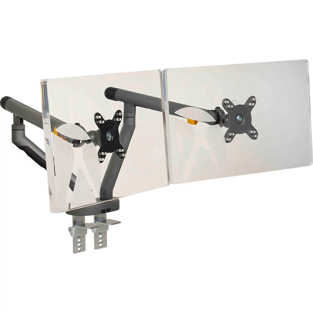 Monitorarm BakkerElkhuizen BE Flexible Dual, für 2 Monitore, bis 10 kg, dreh-, neig- und schwenkbar, 80 mm Klemmweite, VESA-komaptibel, ergonomisch, Höhenverstellbar von 170 bis 582 mm, dunkelgrau/schwarz
