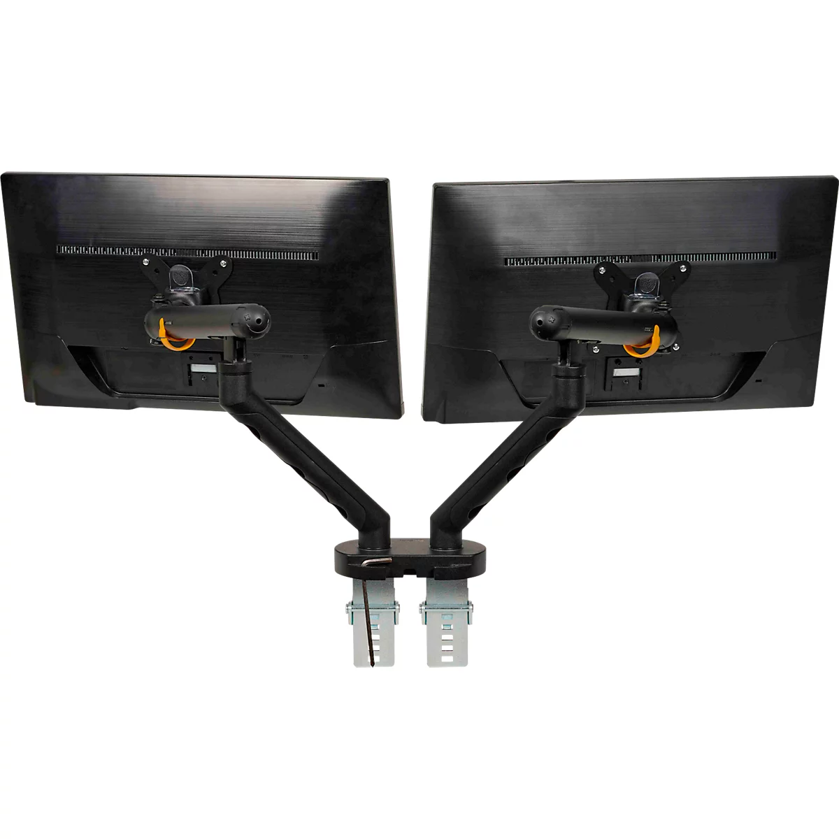 Monitorarm BakkerElkhuizen BE Flexible Dual, für 2 Monitore, bis 10 kg, dreh-, neig- und schwenkbar, 80 mm Klemmweite, VESA-komaptibel, ergonomisch, Höhenverstellbar von 170 bis 582 mm, schwarz 