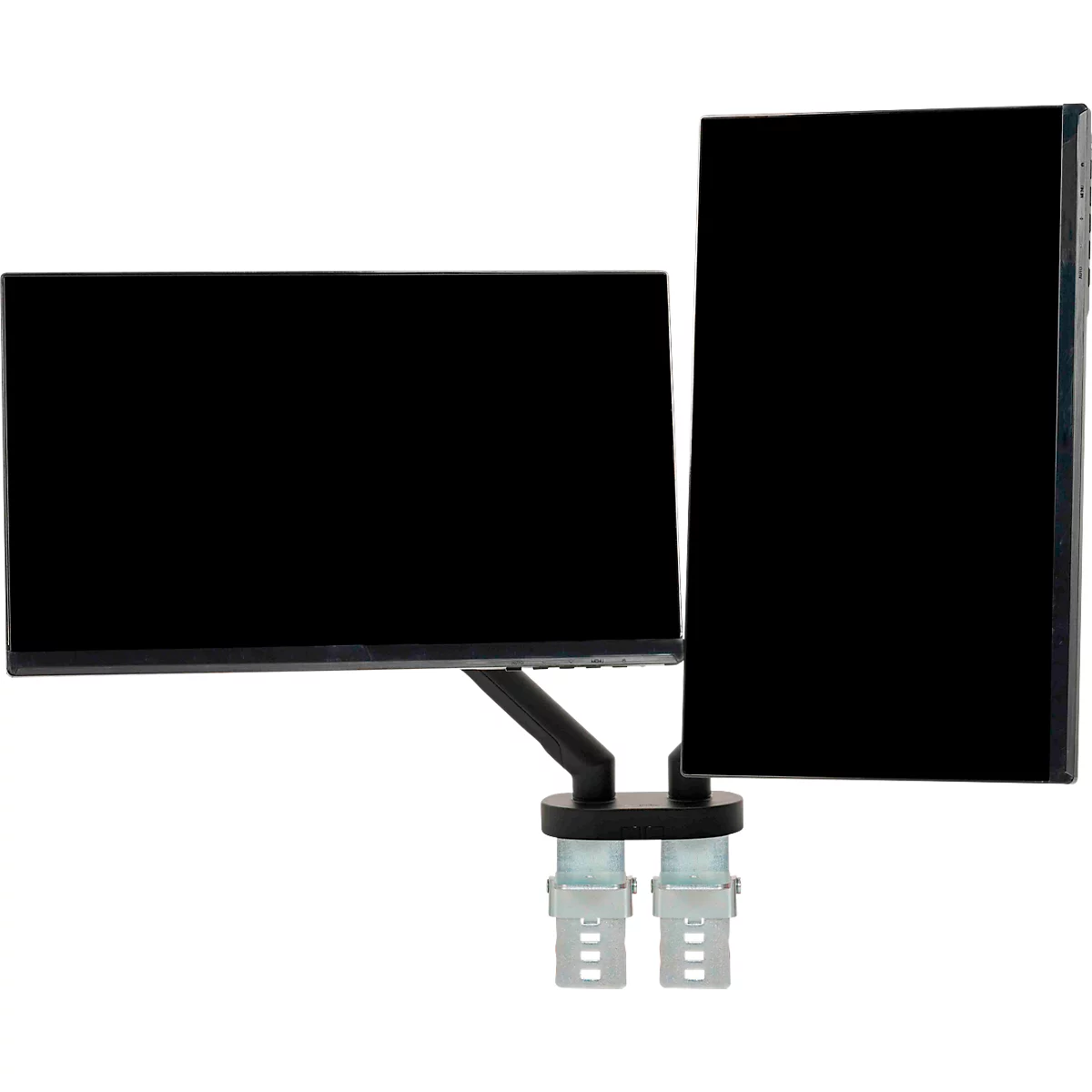 Monitorarm BakkerElkhuizen BE Flexible Dual, für 2 Monitore, bis 10 kg, dreh-, neig- und schwenkbar, 80 mm Klemmweite, VESA-komaptibel, ergonomisch, Höhenverstellbar von 170 bis 582 mm, schwarz 