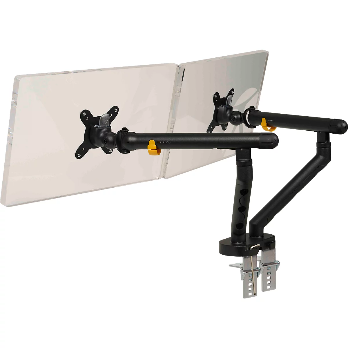 Monitorarm BakkerElkhuizen BE Flexible Dual, für 2 Monitore, bis 10 kg, dreh-, neig- und schwenkbar, 80 mm Klemmweite, VESA-komaptibel, ergonomisch, Höhenverstellbar von 170 bis 582 mm, schwarz 