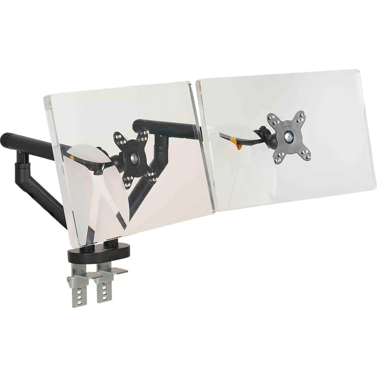 Monitorarm BakkerElkhuizen BE Flexible Dual, für 2 Monitore, bis 10 kg, dreh-, neig- und schwenkbar, 80 mm Klemmweite, VESA-komaptibel, ergonomisch, Höhenverstellbar von 170 bis 582 mm, schwarz 