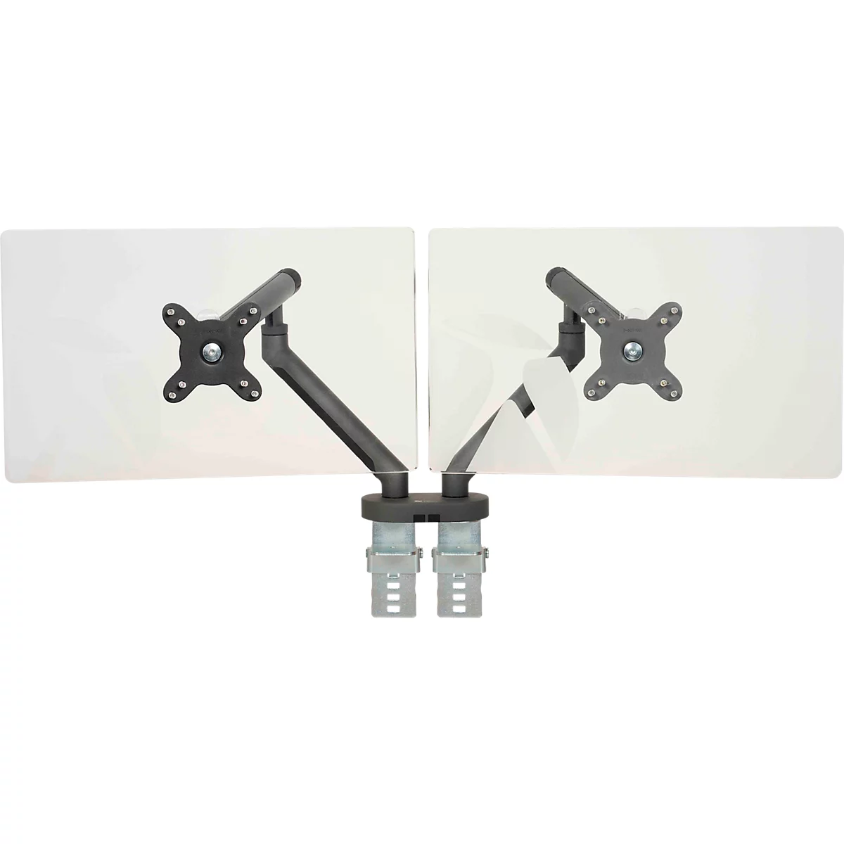 Monitorarm BakkerElkhuizen BE Flexible Dual, voor 2 monitoren, tot 10 kg, draaibaar, kantelbaar en zwenkbaar, klembreedte 80 mm, VESA-compatibel, ergonomisch, in hoogte verstelbaar van 170 tot 582 mm, donkergrijs/zwart