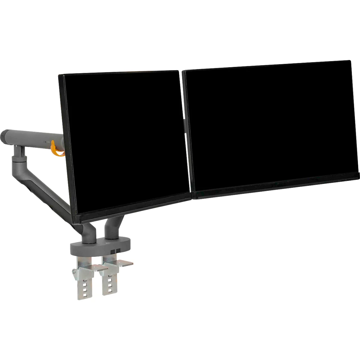 Monitorarm BakkerElkhuizen BE Flexible Dual, voor 2 monitoren, tot 10 kg, draaibaar, kantelbaar en zwenkbaar, klembreedte 80 mm, VESA-compatibel, ergonomisch, in hoogte verstelbaar van 170 tot 582 mm, donkergrijs/zwart