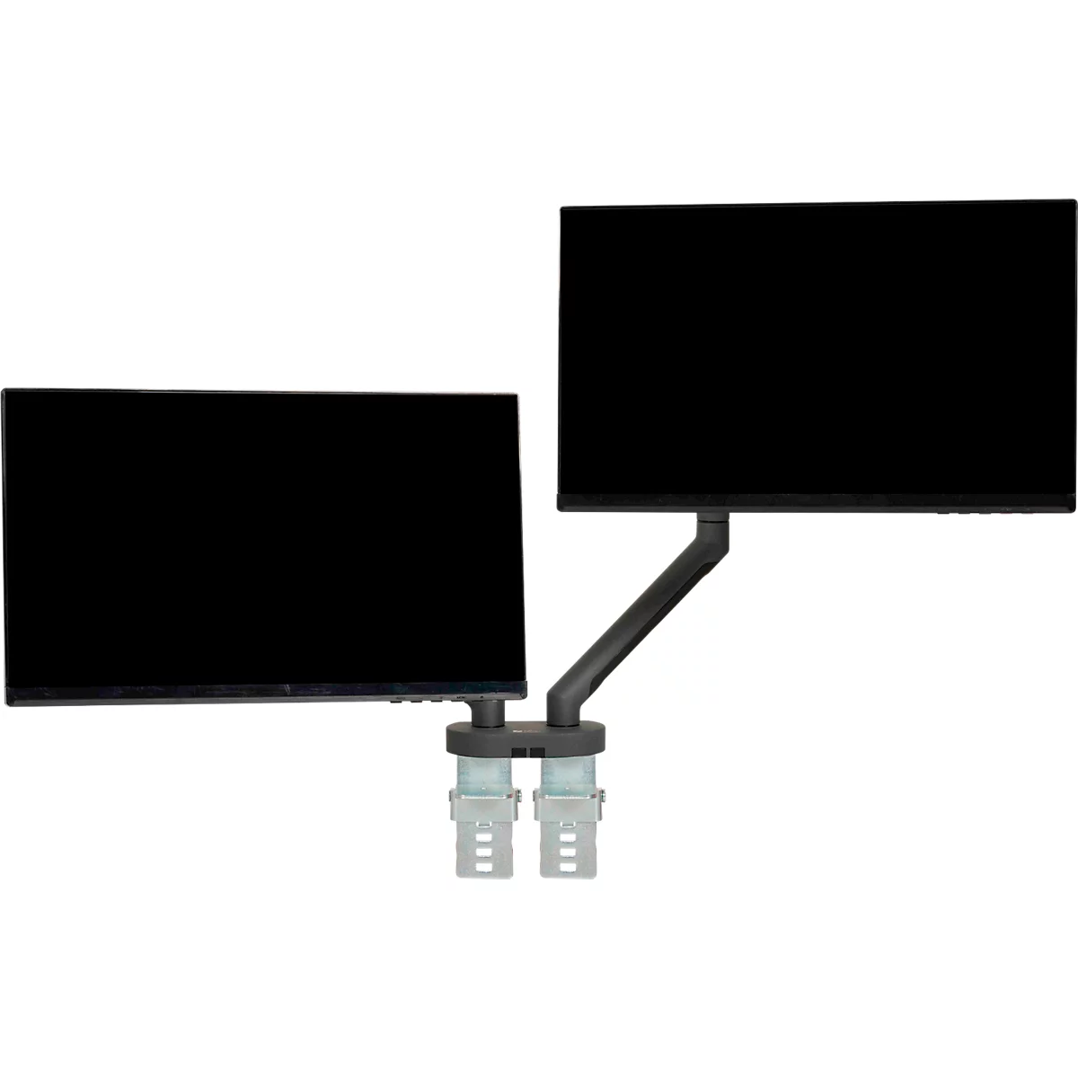 Monitorarm BakkerElkhuizen BE Flexible Dual, voor 2 monitoren, tot 10 kg, draaibaar, kantelbaar en zwenkbaar, klembreedte 80 mm, VESA-compatibel, ergonomisch, in hoogte verstelbaar van 170 tot 582 mm, donkergrijs/zwart