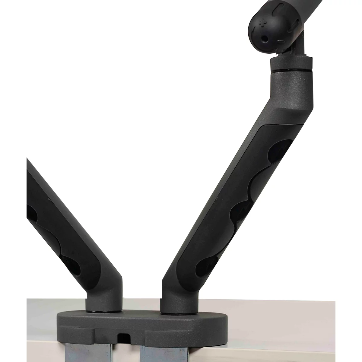 Monitorarm BakkerElkhuizen BE Flexible Dual, voor 2 monitoren, tot 10 kg, draaibaar, kantelbaar en zwenkbaar, klembreedte 80 mm, VESA-compatibel, ergonomisch, in hoogte verstelbaar van 170 tot 582 mm, donkergrijs/zwart