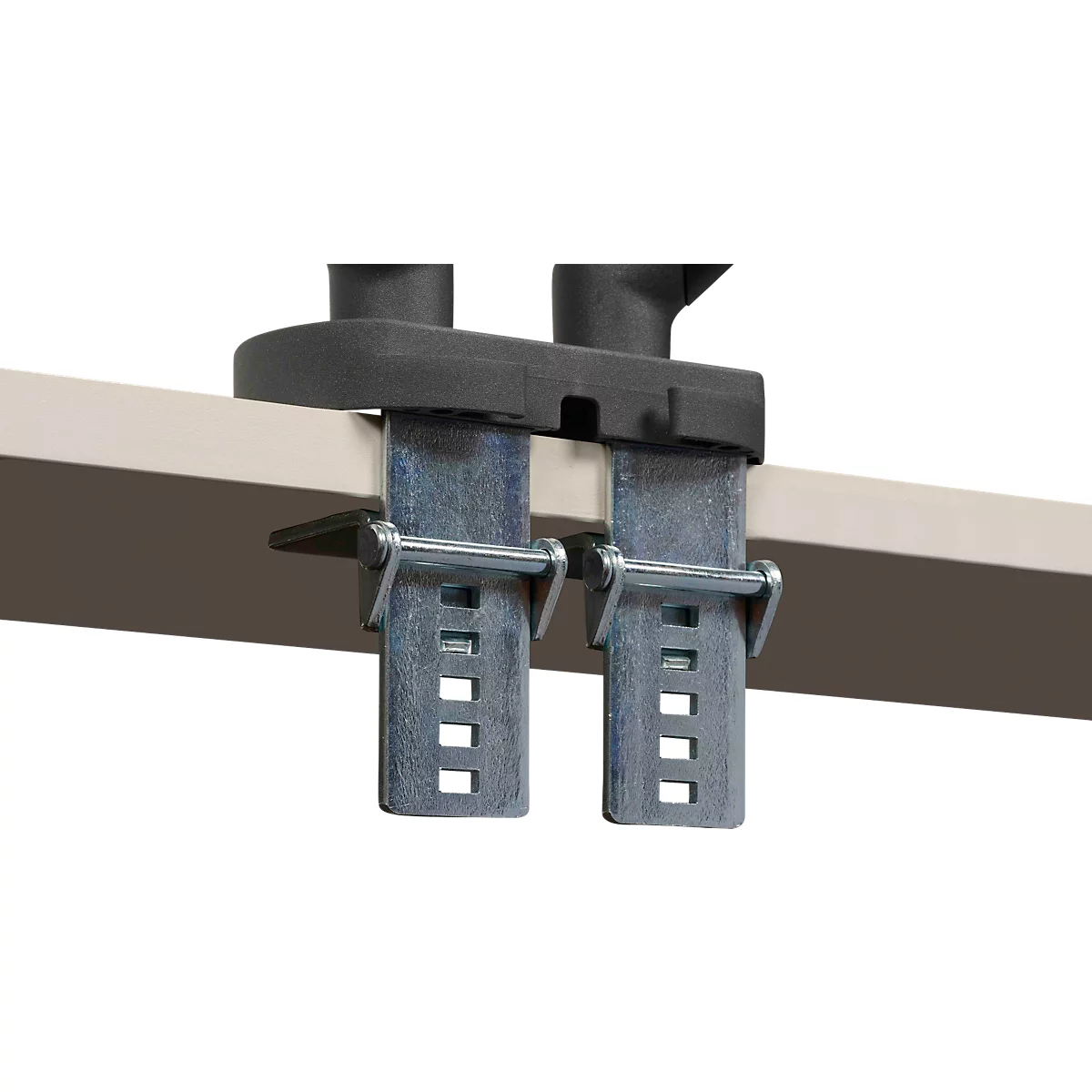 Monitorarm BakkerElkhuizen BE Flexible Dual, voor 2 monitoren, tot 10 kg, draaibaar, kantelbaar en zwenkbaar, klembreedte 80 mm, VESA-compatibel, ergonomisch, in hoogte verstelbaar van 170 tot 582 mm, donkergrijs/zwart