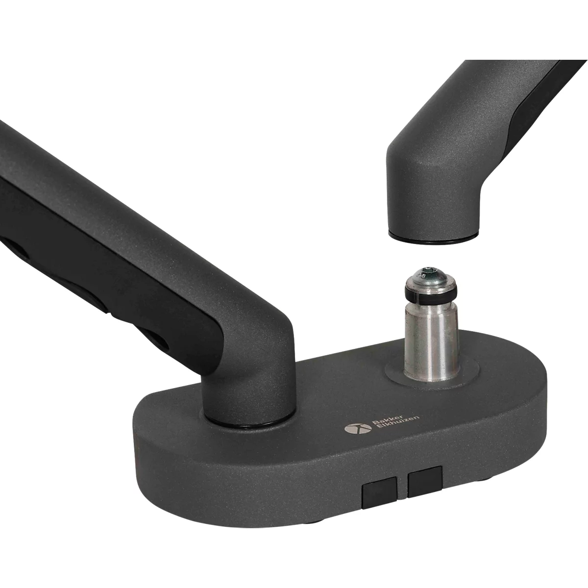 Monitorarm BakkerElkhuizen BE Flexible Dual, voor 2 monitoren, tot 10 kg, draaibaar, kantelbaar en zwenkbaar, klembreedte 80 mm, VESA-compatibel, ergonomisch, in hoogte verstelbaar van 170 tot 582 mm, donkergrijs/zwart