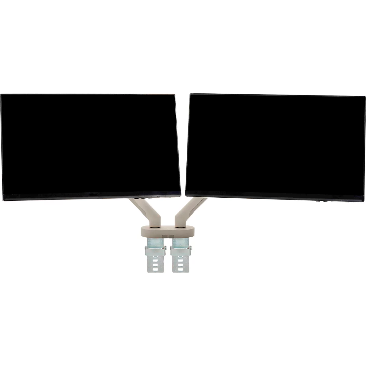 Monitorarm BakkerElkhuizen BE Flexible Dual, voor 2 monitoren, tot 10 kg, draaibaar, kantelbaar en zwenkbaar, klembreedte 80 mm, VESA-compatibel, ergonomisch, in hoogte verstelbaar van 170 tot 582 mm, lichtgrijs/wit
