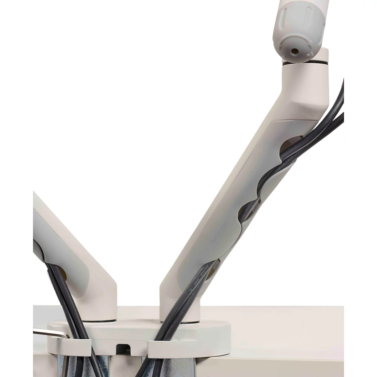Monitorarm BakkerElkhuizen BE Flexible Dual, voor 2 monitoren, tot 10 kg, draaibaar, kantelbaar en zwenkbaar, klembreedte 80 mm, VESA-compatibel, ergonomisch, in hoogte verstelbaar van 170 tot 582 mm, lichtgrijs/wit