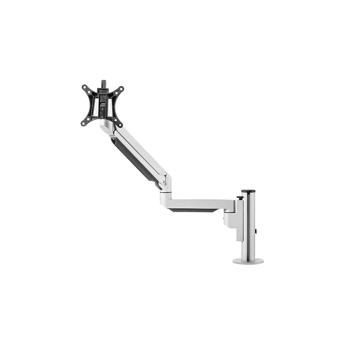 Monitorarm BakkerElkhuizen Filex Galaxy Flex Single, voor 1 beeldscherm tot 12 kg, in hoogte &amp; diepte verstelbaar, draaibaar &amp; kantelbaar, met tafelklem, zilver