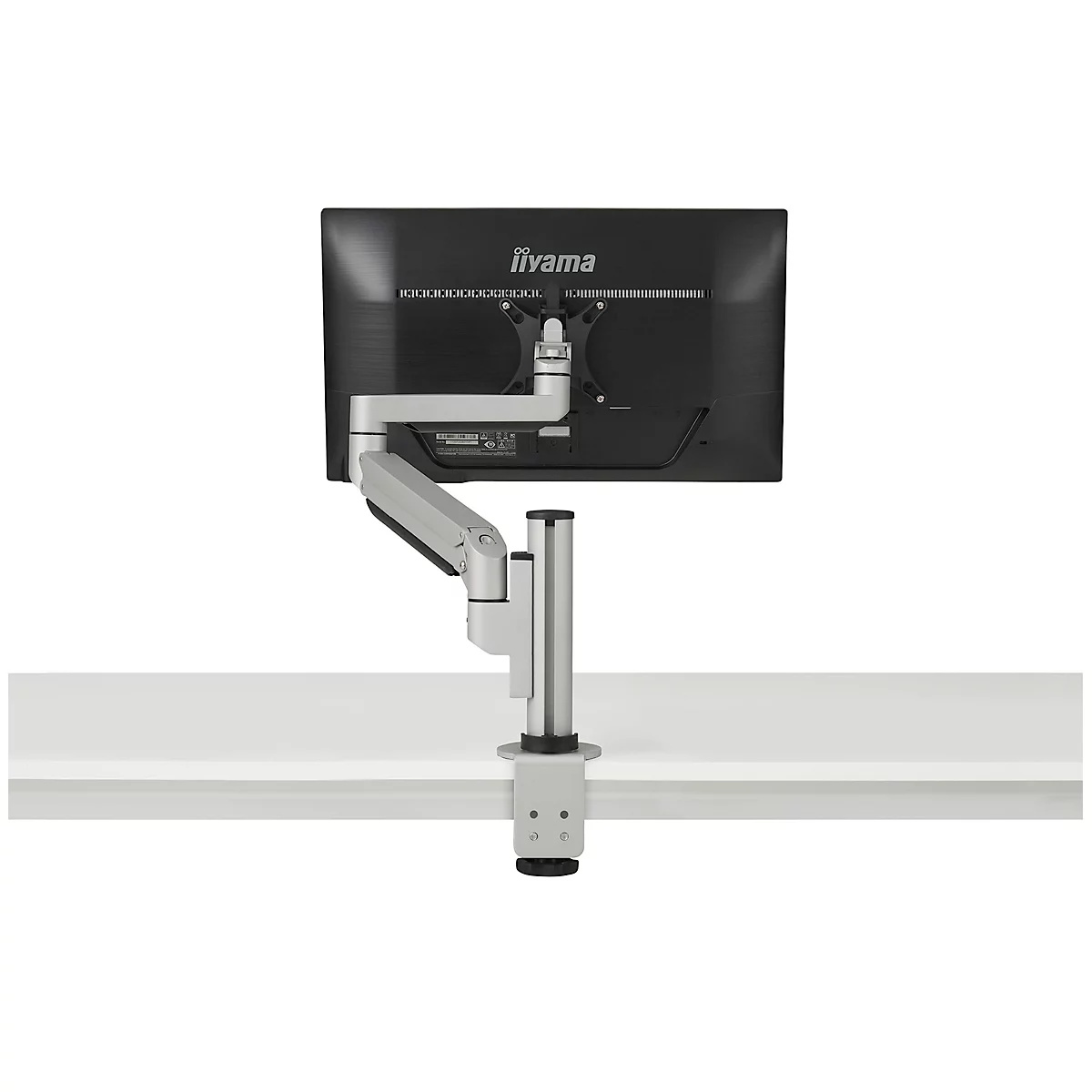 Monitorarm BakkerElkhuizen Filex Galaxy Flex Single, voor 1 beeldscherm tot 12 kg, in hoogte &amp; diepte verstelbaar, draaibaar &amp; kantelbaar, met tafelklem, zilver