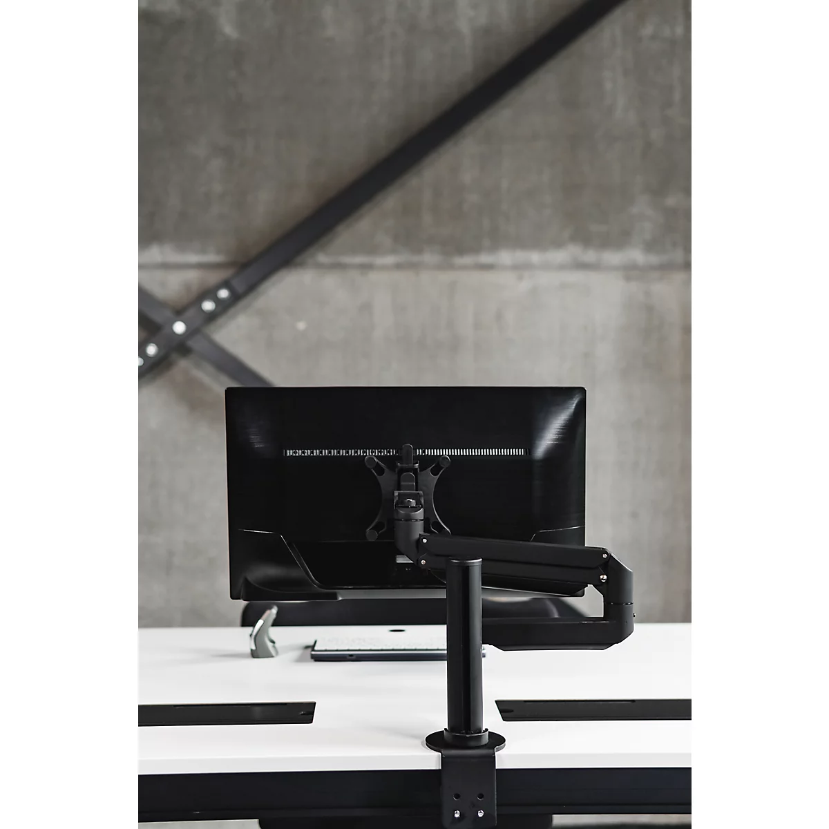 Monitorarm BakkerElkhuizen Filex Galaxy Flex Single, voor 1 beeldscherm tot 12 kg, in hoogte &amp; diepte verstelbaar, draaibaar &amp; kantelbaar, met tafelklem, zwart