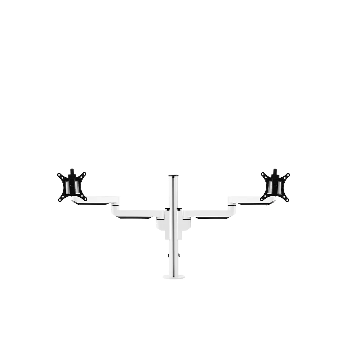 Monitorarm BakkerElkhuizen Filex Galaxy Modular Dual, voor 2 beeldschermen tot 12 kg, in hoogte &amp; diepte verstelbaar, draaibaar &amp; kantelbaar, met tafelklem, wit