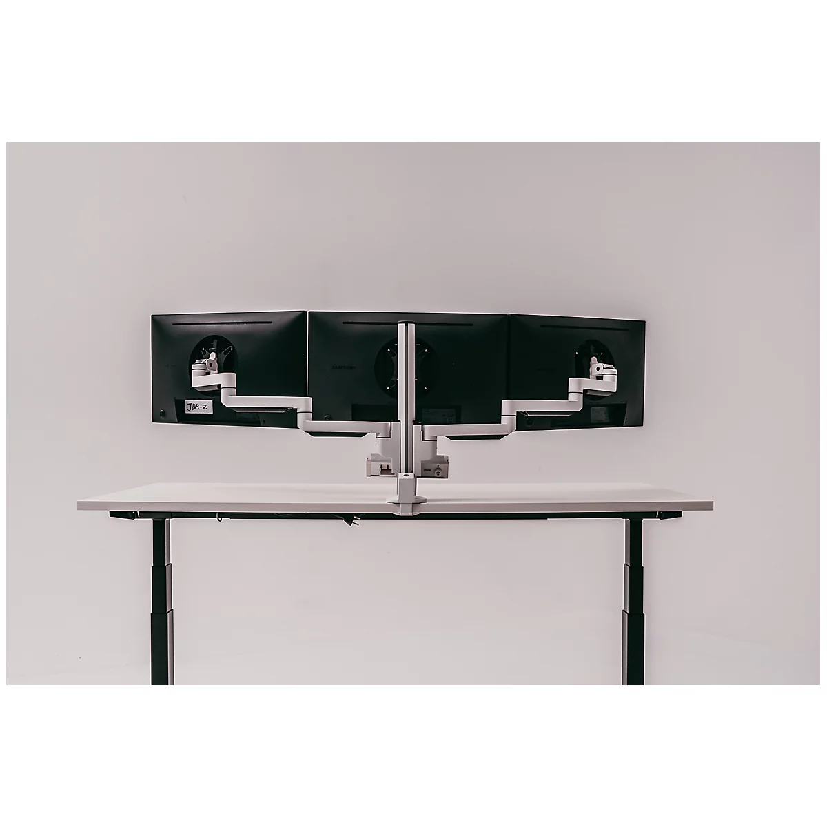 Monitorarm BakkerElkhuizen Filex Galaxy Modular Dual, voor 2 beeldschermen tot 12 kg, in hoogte &amp; diepte verstelbaar, draaibaar &amp; kantelbaar, met tafelklem, wit