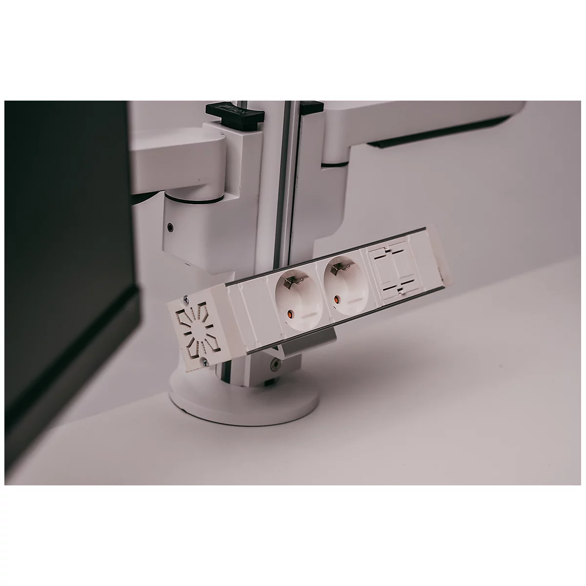 Monitorarm BakkerElkhuizen Filex Galaxy Modular Dual, voor 2 beeldschermen tot 12 kg, in hoogte &amp; diepte verstelbaar, draaibaar &amp; kantelbaar, met tafelklem, wit