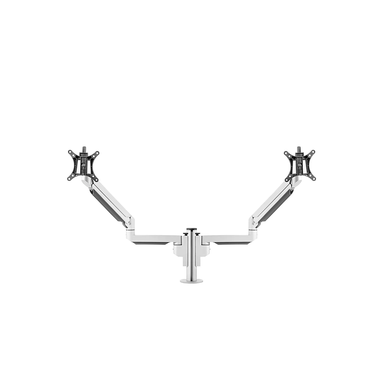 Monitorarm BakkerElkhuizen Filex Galaxy Modular Dual, voor 2 beeldschermen tot 12 kg, in hoogte &amp; diepte verstelbaar, draaibaar &amp; kantelbaar, met tafelklem, zilver