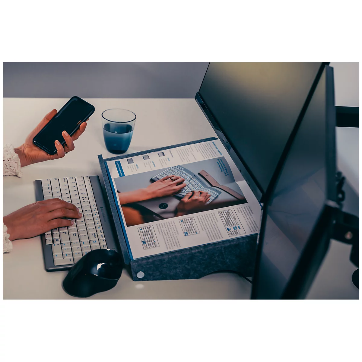 Monitorarm BakkerElkhuizen Filex Galaxy Modular Dual, voor 2 beeldschermen tot 12 kg, in hoogte &amp; diepte verstelbaar, draaibaar &amp; kantelbaar, met tafelklem, zwart