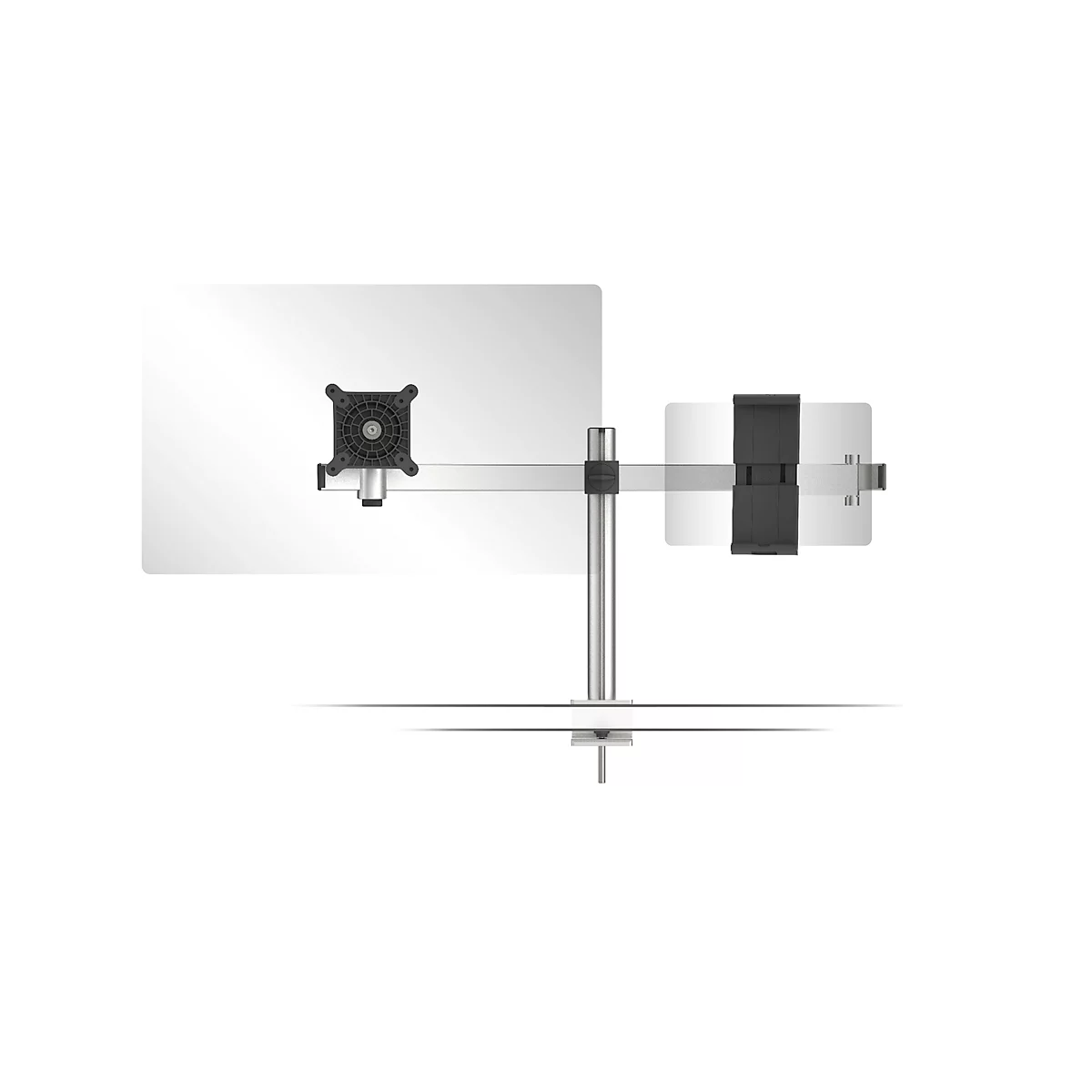 Monitorarm Duurzaam, voor 1 display 21-27" & 1 tablet 7-13", VESA, draaibaar & kantelbaar, in hoogte verstelbaar, met bureaubus