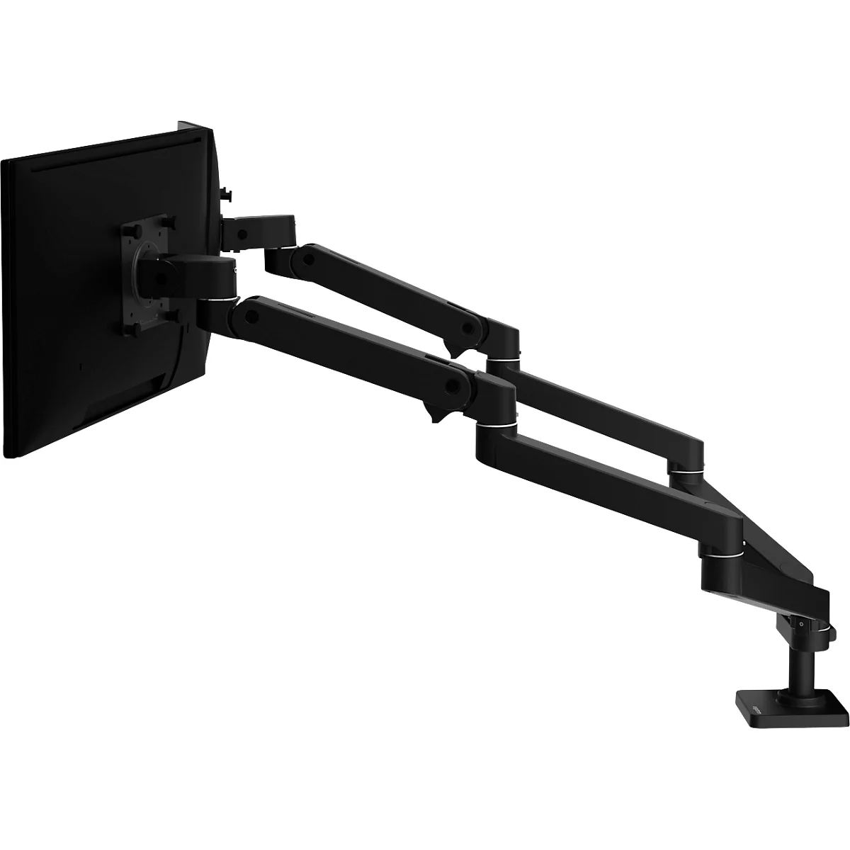 Monitorarm Ergotron LX Pro Dual, für 2 Displays nebeneinander, bis 27″, neig-/schwenk-/drehbar, höhenverstellbar, Tischhalterung, VESA, Metall, schwarz