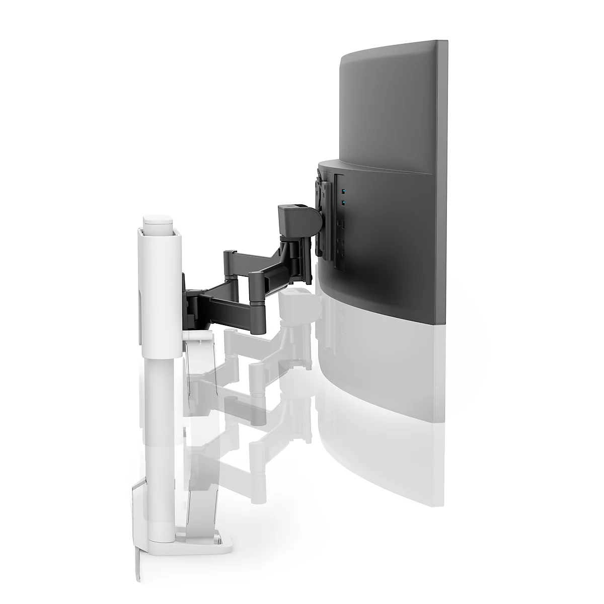 Monitorarm Ergotron TRACE, voor 1 beeldscherm tot 38″ &amp; tot 9,8 kg, in hoogte/diepte verstelbaar, draaibaar/draai/kantelbaar, met tafelklem, wit