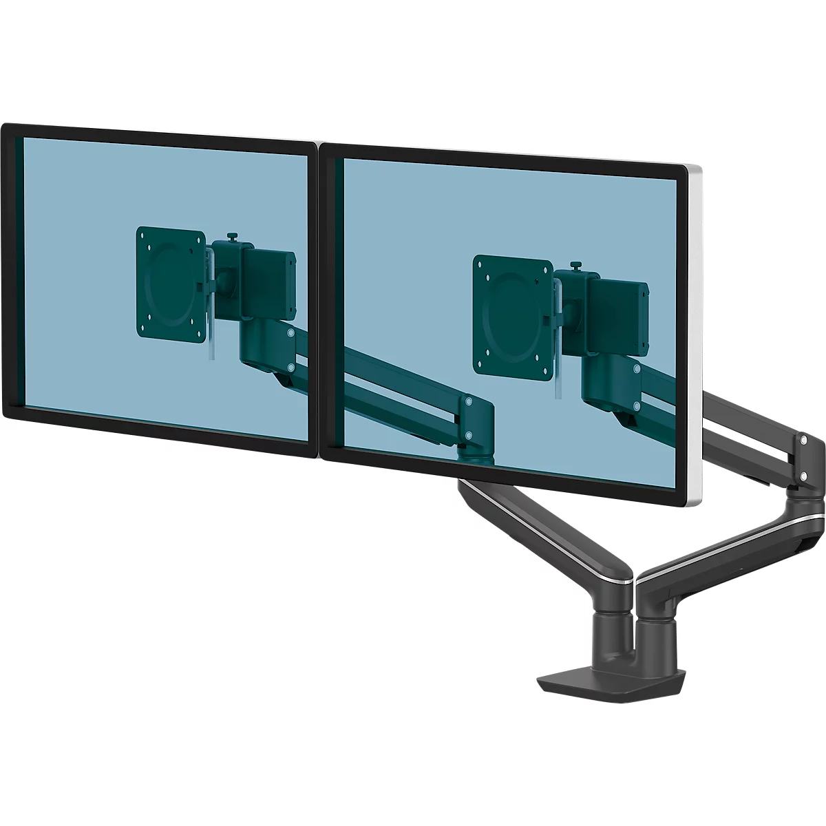 Monitorarm Fellowes® Tallo™, für 2 Displays bis 40' & je bis 9 kg, höhenverstell-/dreh-/schwenk-/neigbar, Gasfeder, Kabelführung, Tischklemme, schwarz