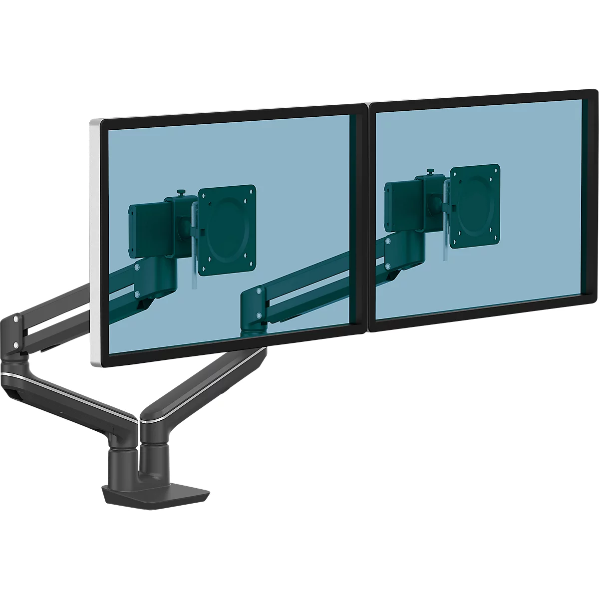 Monitorarm Fellowes® Tallo™, für 2 Displays bis 40' & je bis 9 kg, höhenverstell-/dreh-/schwenk-/neigbar, Gasfeder, Kabelführung, Tischklemme, schwarz