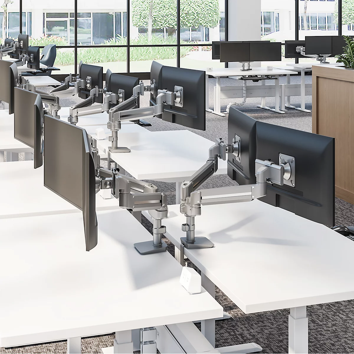 Monitorarm Fellowes® Tallo™, für 2 Displays bis 40' & je bis 9 kg, höhenverstell-/dreh-/schwenk-/neigbar, Gasfeder, Kabelführung, Tischklemme, schwarz