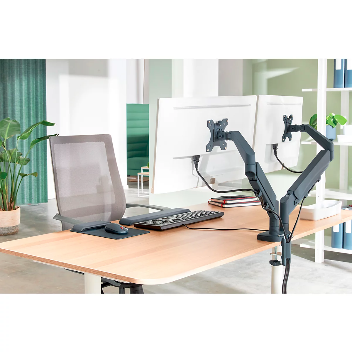 Monitorarm Leitz Ergo Dual, für 2 Displays bis 32' & bis 9 kg, dreh- und neigbar, höhenverstellbar, Kabelführung, VESA, dunkelgrau
