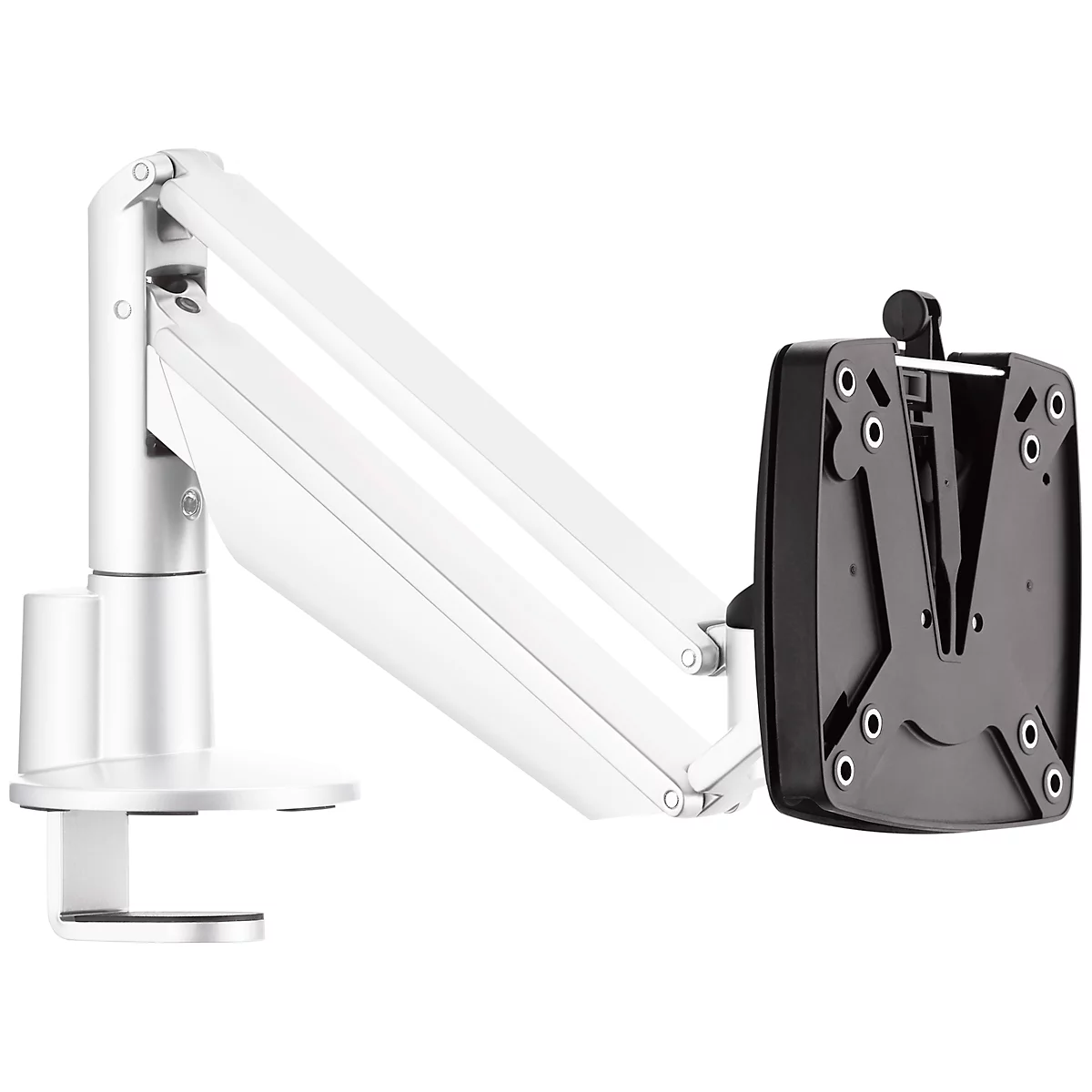 Monitorarm Novus CLU I C, voor 1 monitor tot 7 kg, met tafelbevestiging, kantel/zwenk/in hoogte verstelbaar, wit