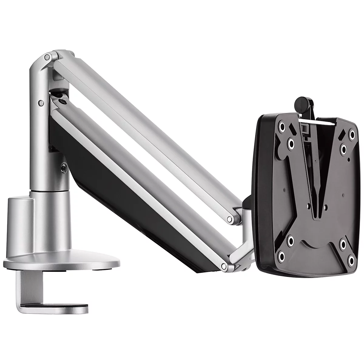 Monitorarm Novus CLU I C, voor 1 monitor tot 7 kg, met tafelbevestiging, kantel/zwenk/in hoogte verstelbaar, zilver/antraciet