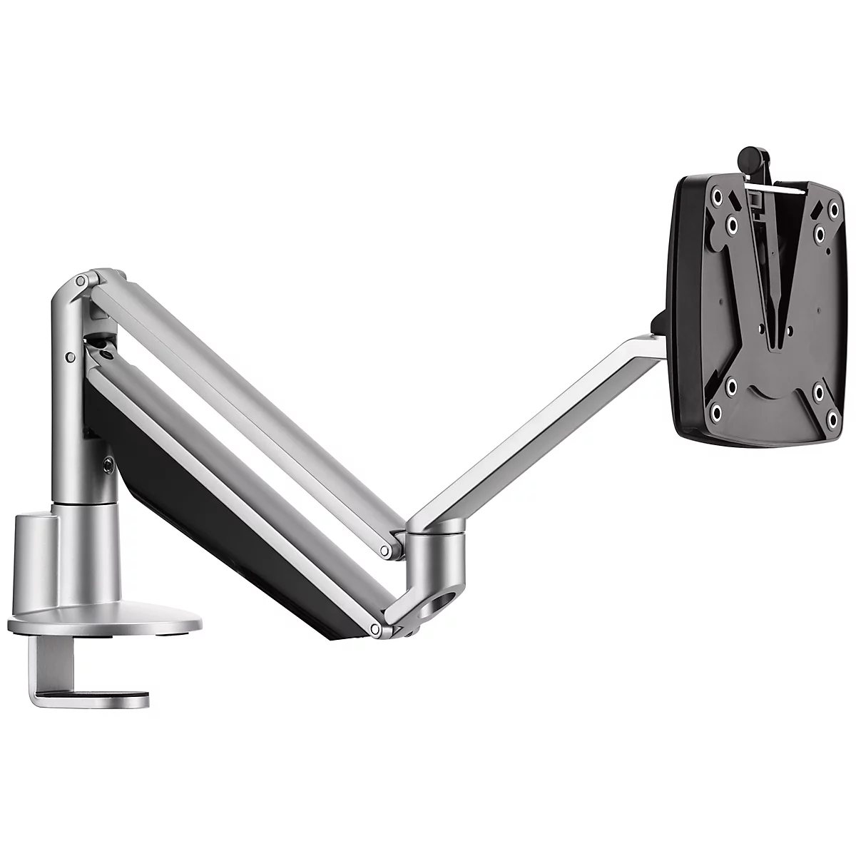 Monitorarm Novus CLU II C, voor 1 monitor tot 7 kg, met tafelbevestiging, kantel/zwenk/in hoogte verstelbaar, zilver/antraciet