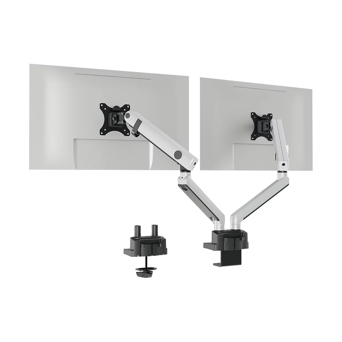 Monitorhalter Durable Select Plus, für 2 Monitore bis 32', mit Tischbefestigung, dreh-/schwenk-/höhenverstellbar, VESA-kompatibel, silber