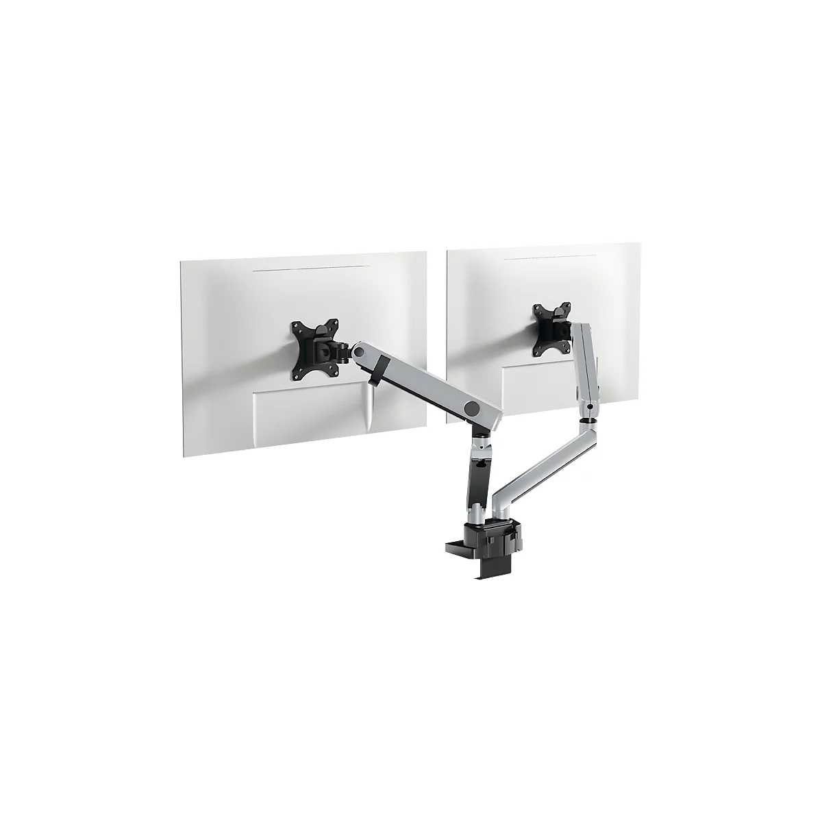 Monitorhalter Durable Select Plus, für 2 Monitore bis 32', mit Tischbefestigung, dreh-/schwenk-/höhenverstellbar, VESA-kompatibel, silber