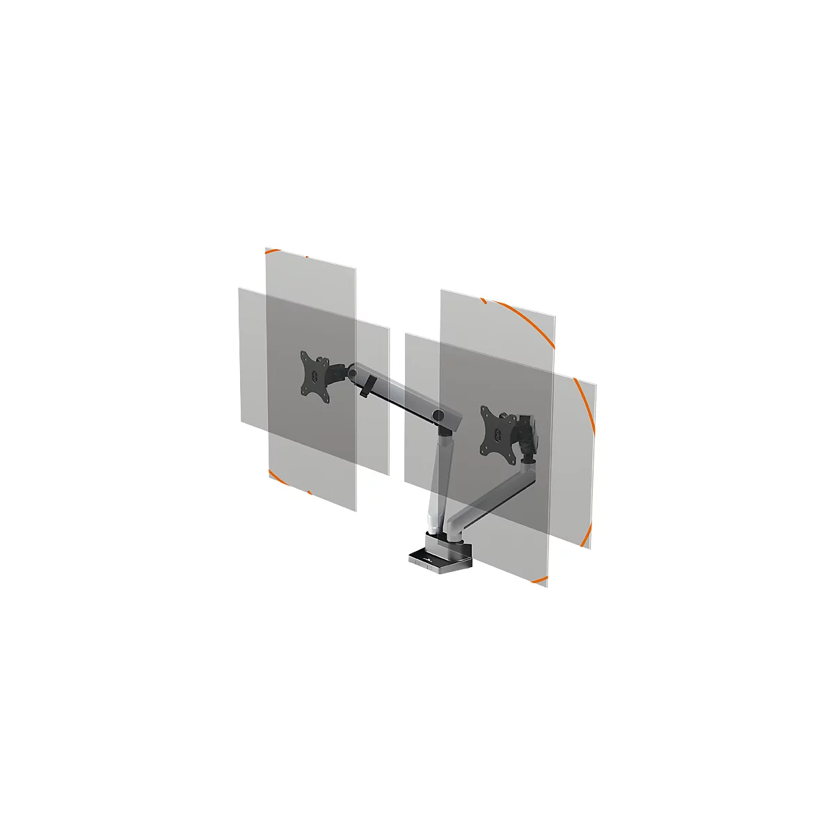 Monitorhalter Durable Select Plus, für 2 Monitore bis 32', mit Tischbefestigung, dreh-/schwenk-/höhenverstellbar, VESA-kompatibel, silber
