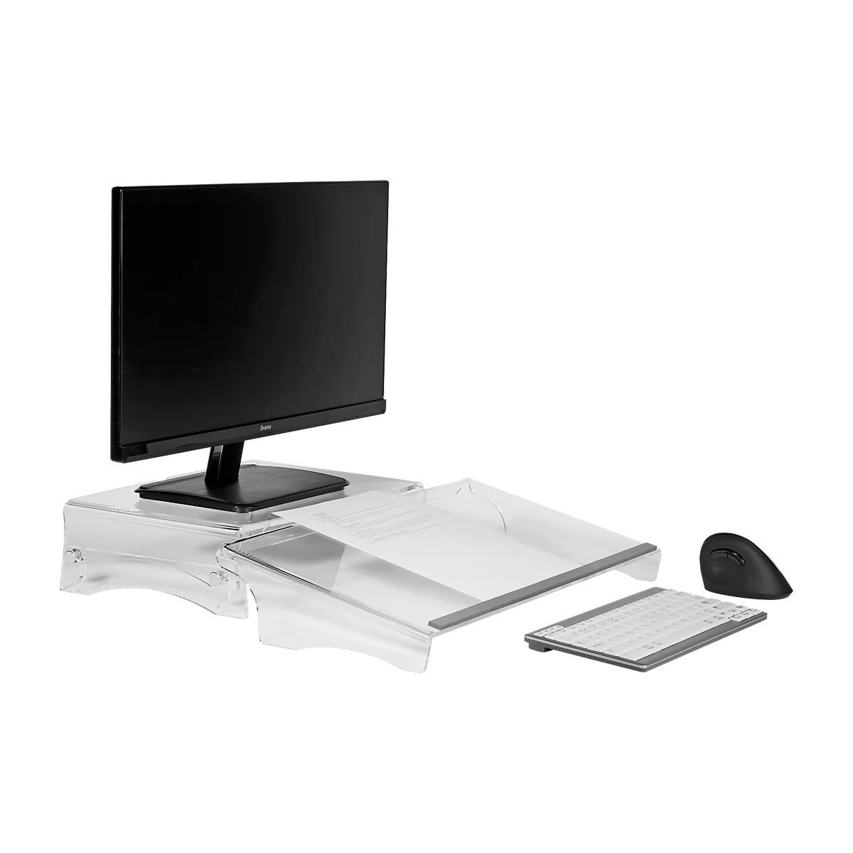 Monitorständer BakkerElkhuizen Q-riser 110, Acryl, bis 8,5 kg, verstellbare Höhe 75/105 mm