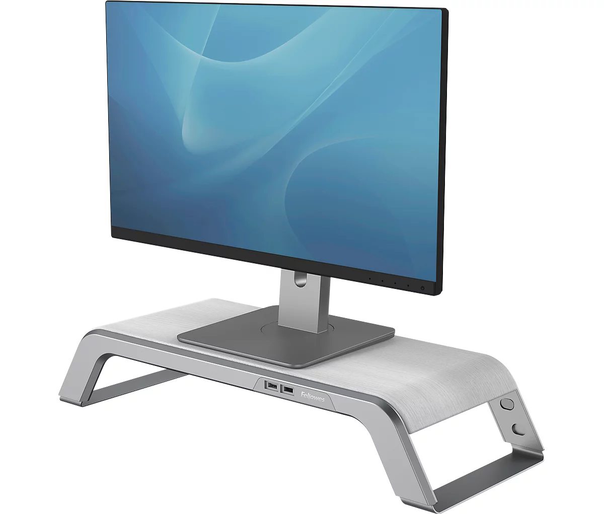 Monitorständer Fellowes Hana™, 3-fach höhenverstellbar, USB-Anschlüsse, bis 18 kg, weiss