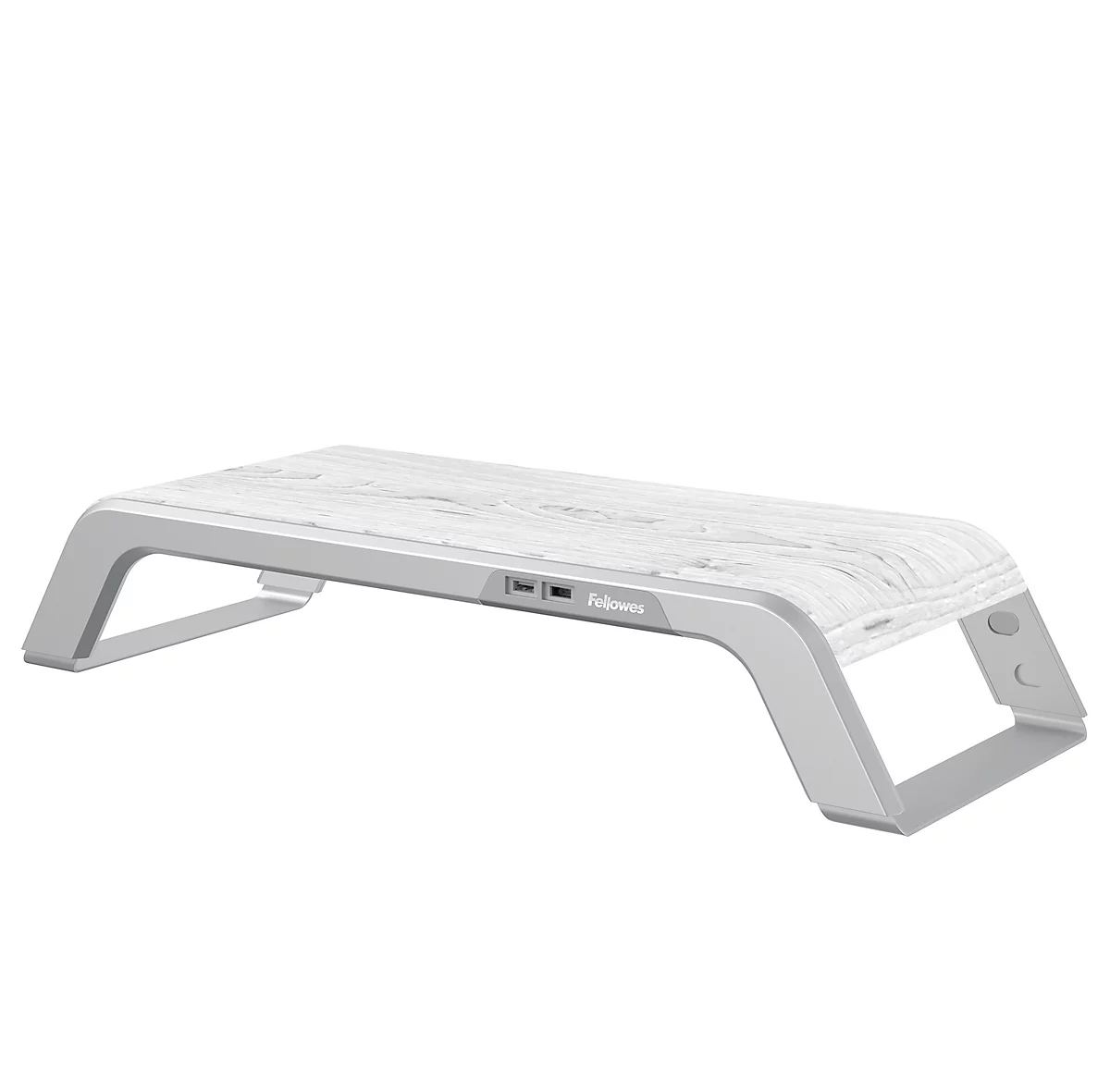 Monitorständer Fellowes Hana™, 3-fach höhenverstellbar, USB-Anschlüsse, bis 18 kg, weiß