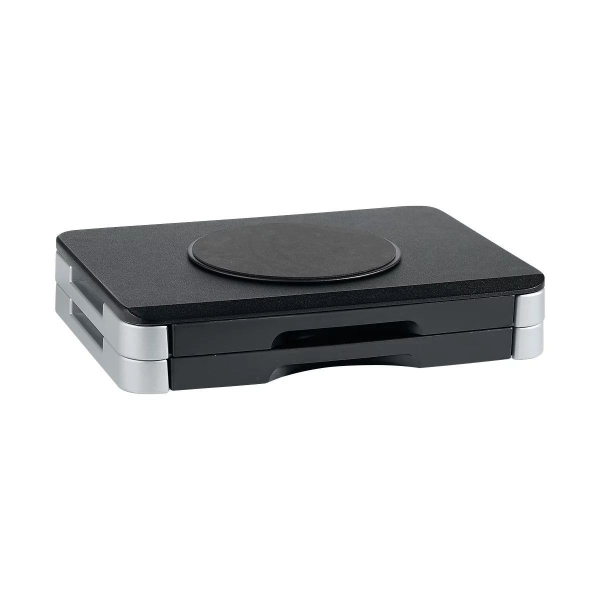Monitorständer, geeignet für Monitore und Printer, bis 15 kg, ergonomisches Arbeiten, B 400 x T 300 x H 74 mm, Kunsstoff, silber-schwarz